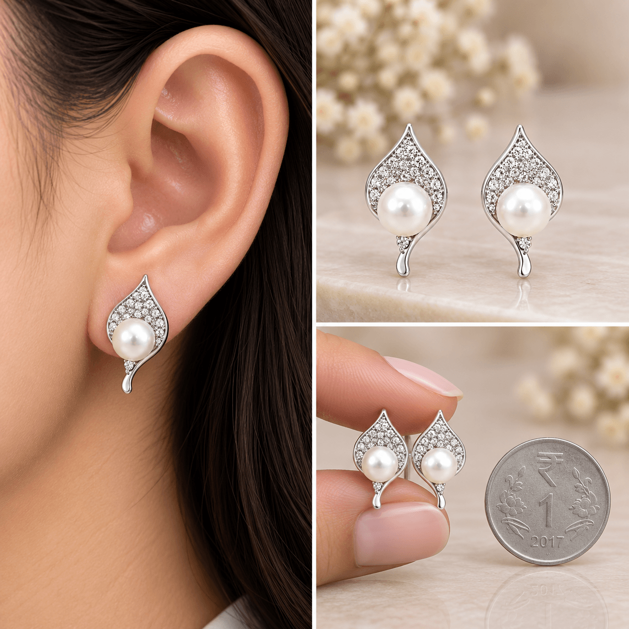 Pearl Teardrop Stud Earrings