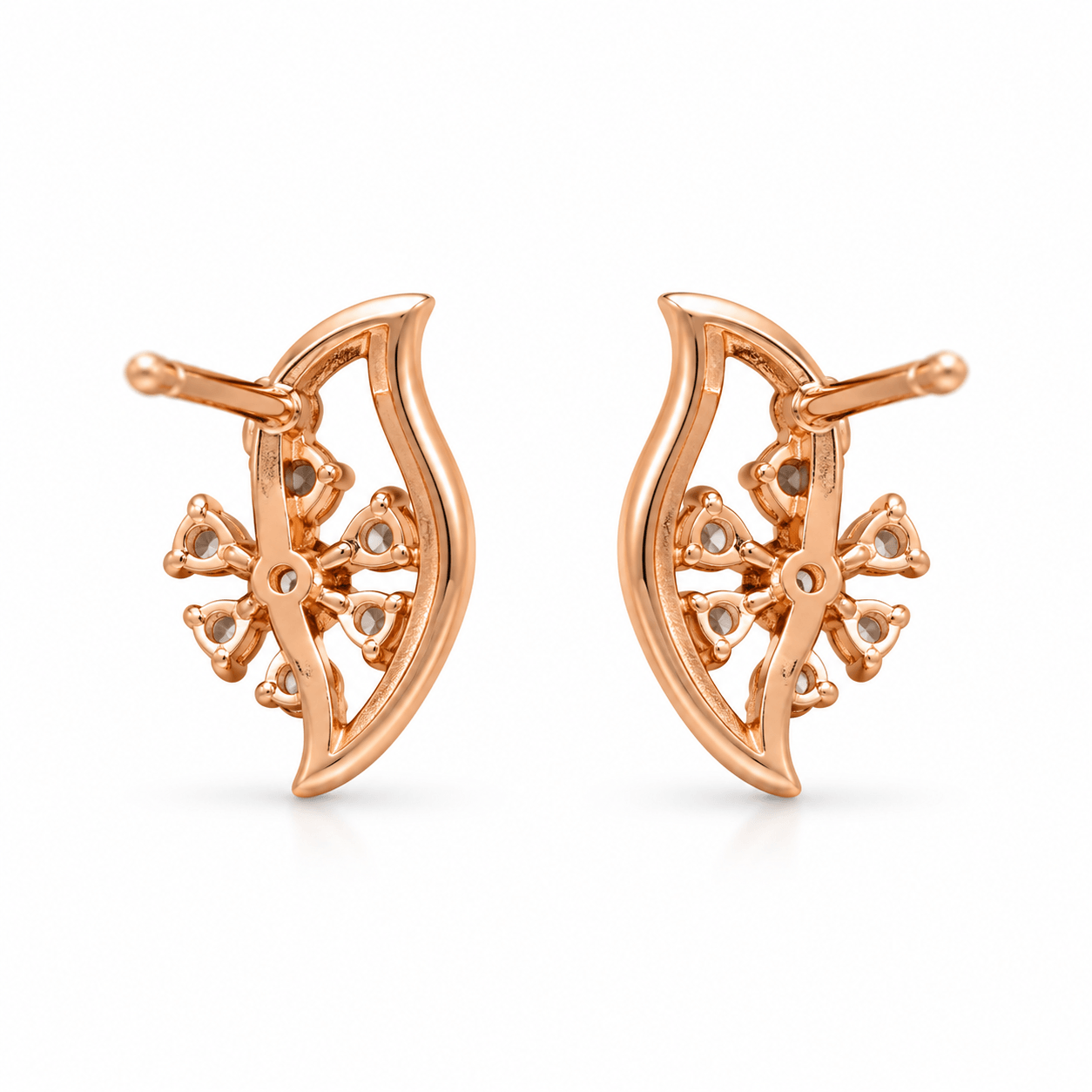 Crescent Moon & Floral Sparkle Stud Earrings