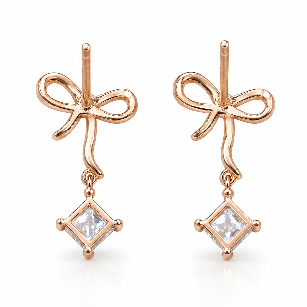 Bow & Crystal Drop Stud Earrings