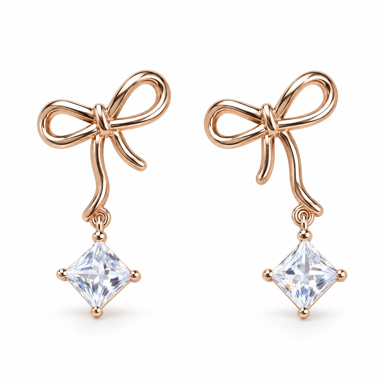 Bow & Crystal Drop Stud Earrings