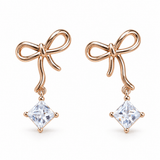 Bow & Crystal Drop Stud Earrings