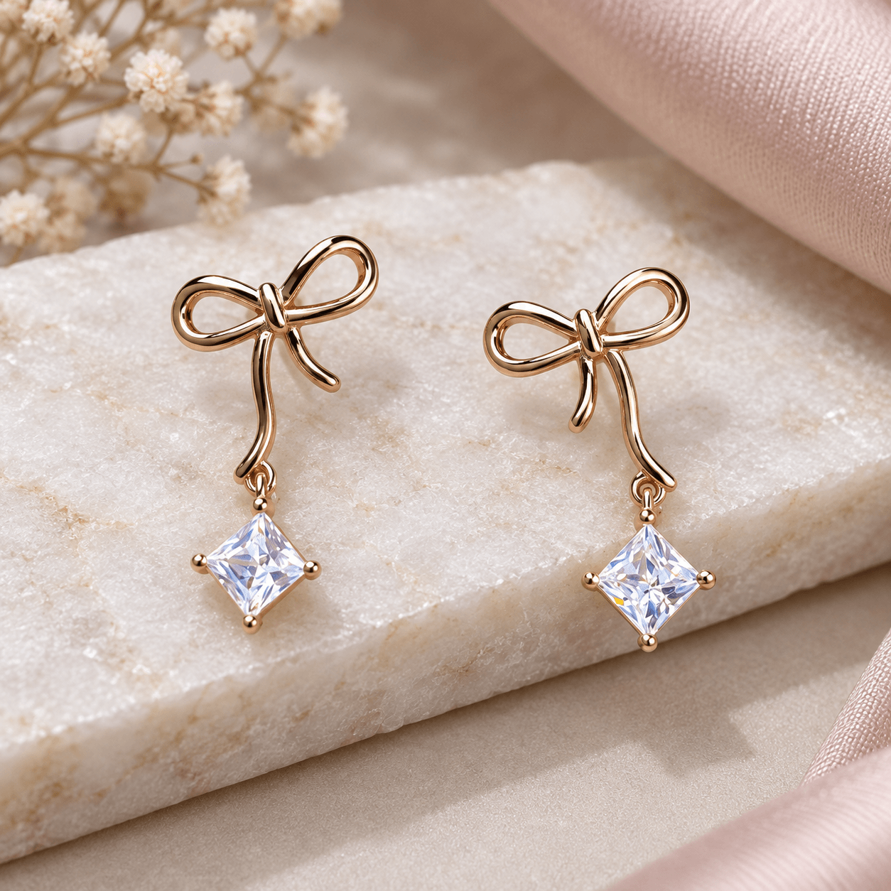 Bow & Crystal Drop Stud Earrings