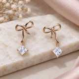 Bow & Crystal Drop Stud Earrings
