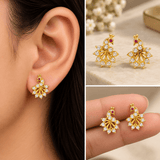 Peacock Pearl Drop Stud Earrings