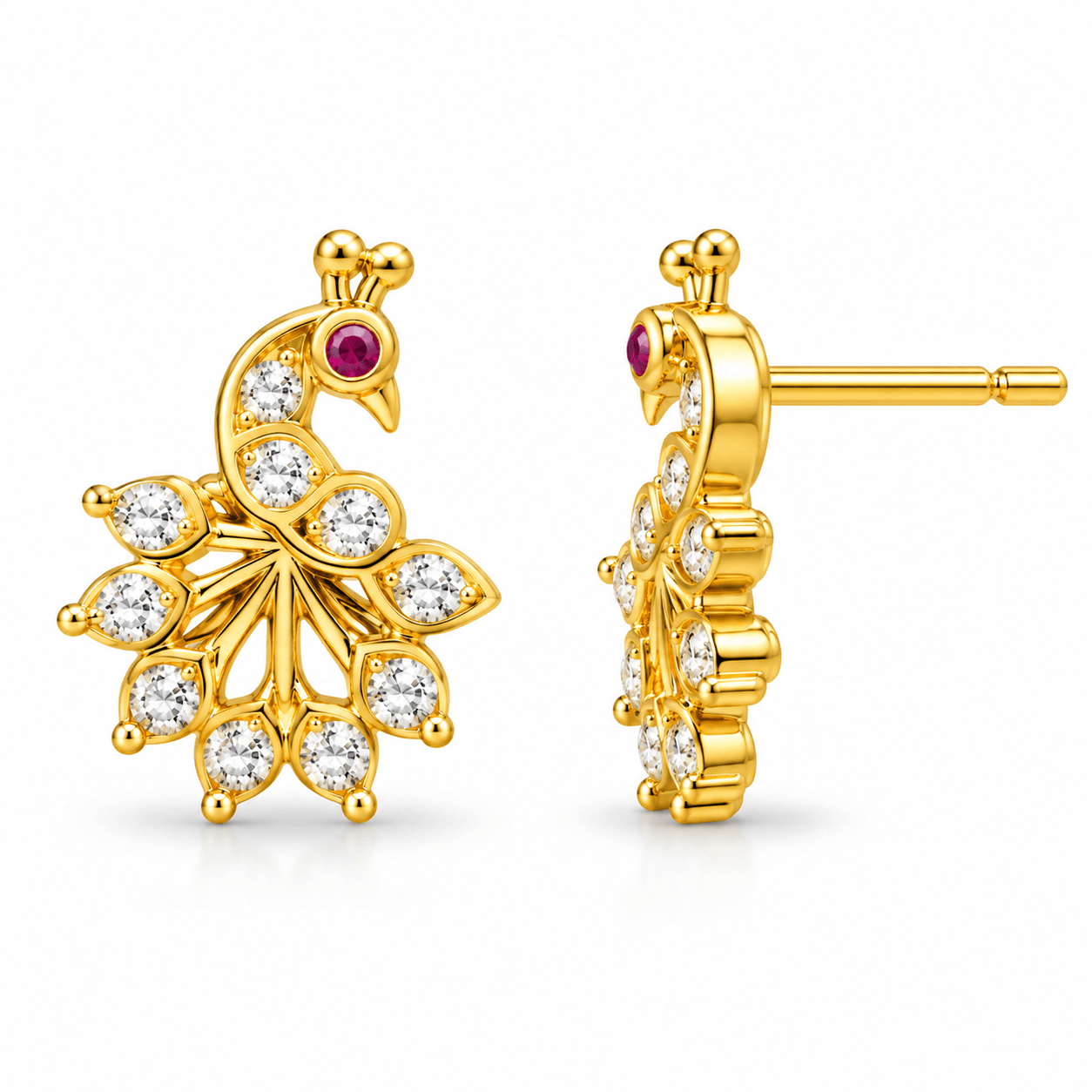 Peacock Pearl Drop Stud Earrings