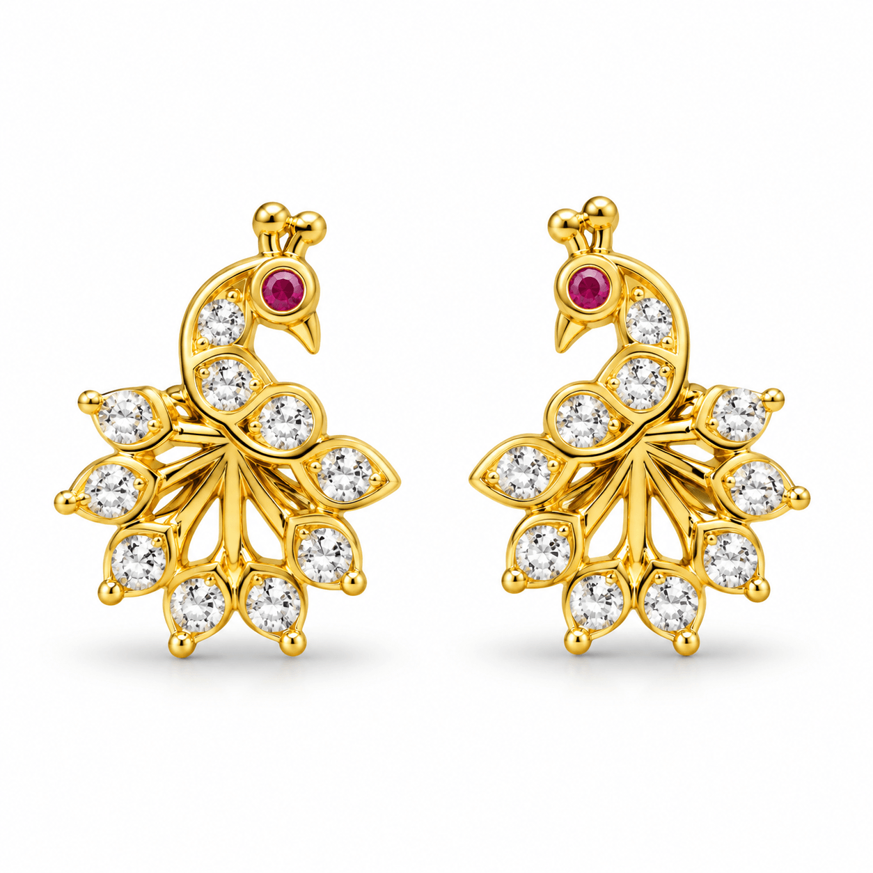 Peacock Pearl Drop Stud Earrings
