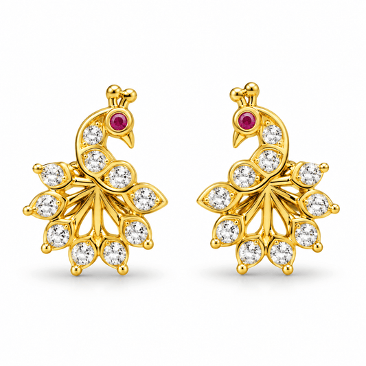 Peacock Pearl Drop Stud Earrings
