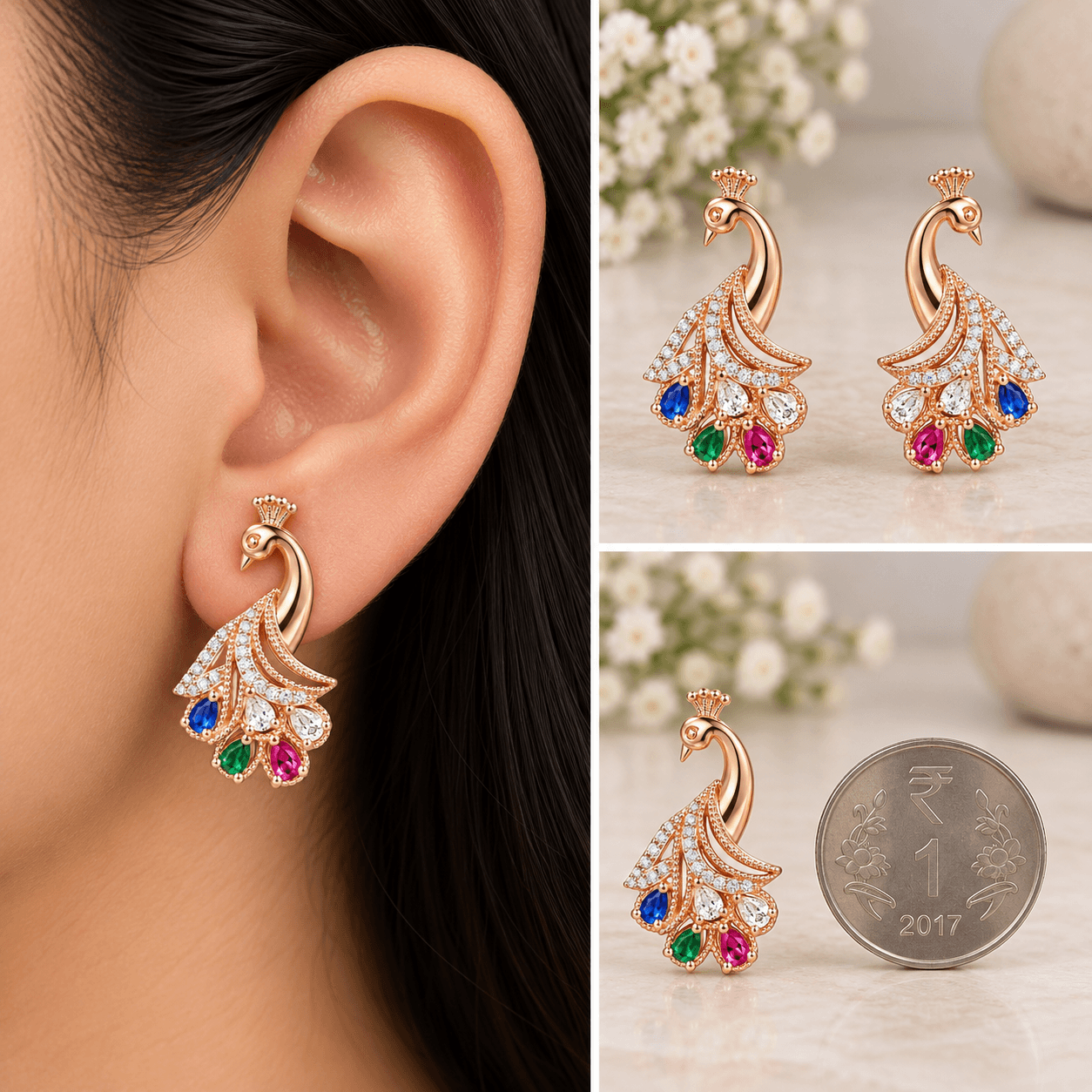 Multicolor Peacock Stud Earrings