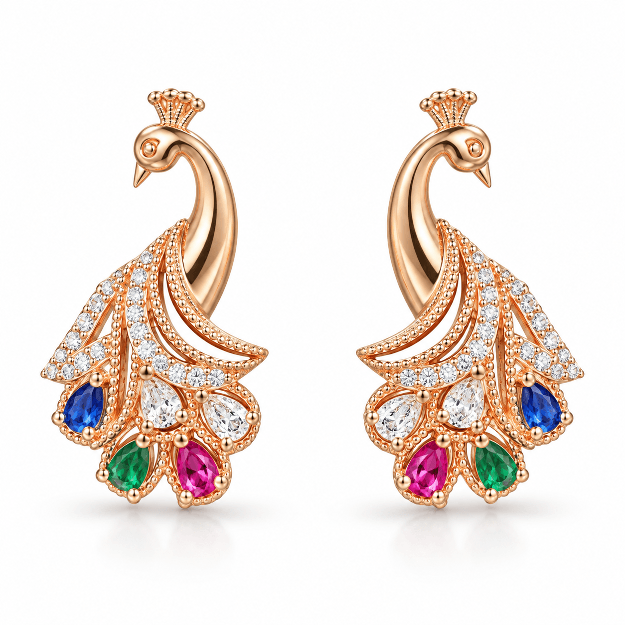 Multicolor Peacock Stud Earrings