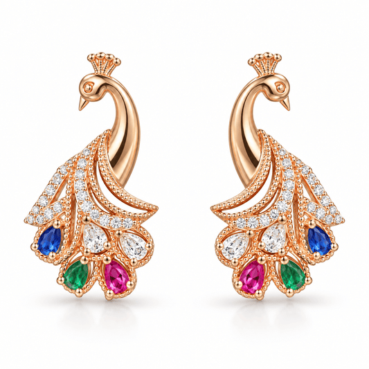Multicolor Peacock Stud Earrings