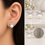 Pearl Bow Stud Earrings