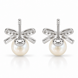 Pearl Bow Stud Earrings with Sparkling Stones