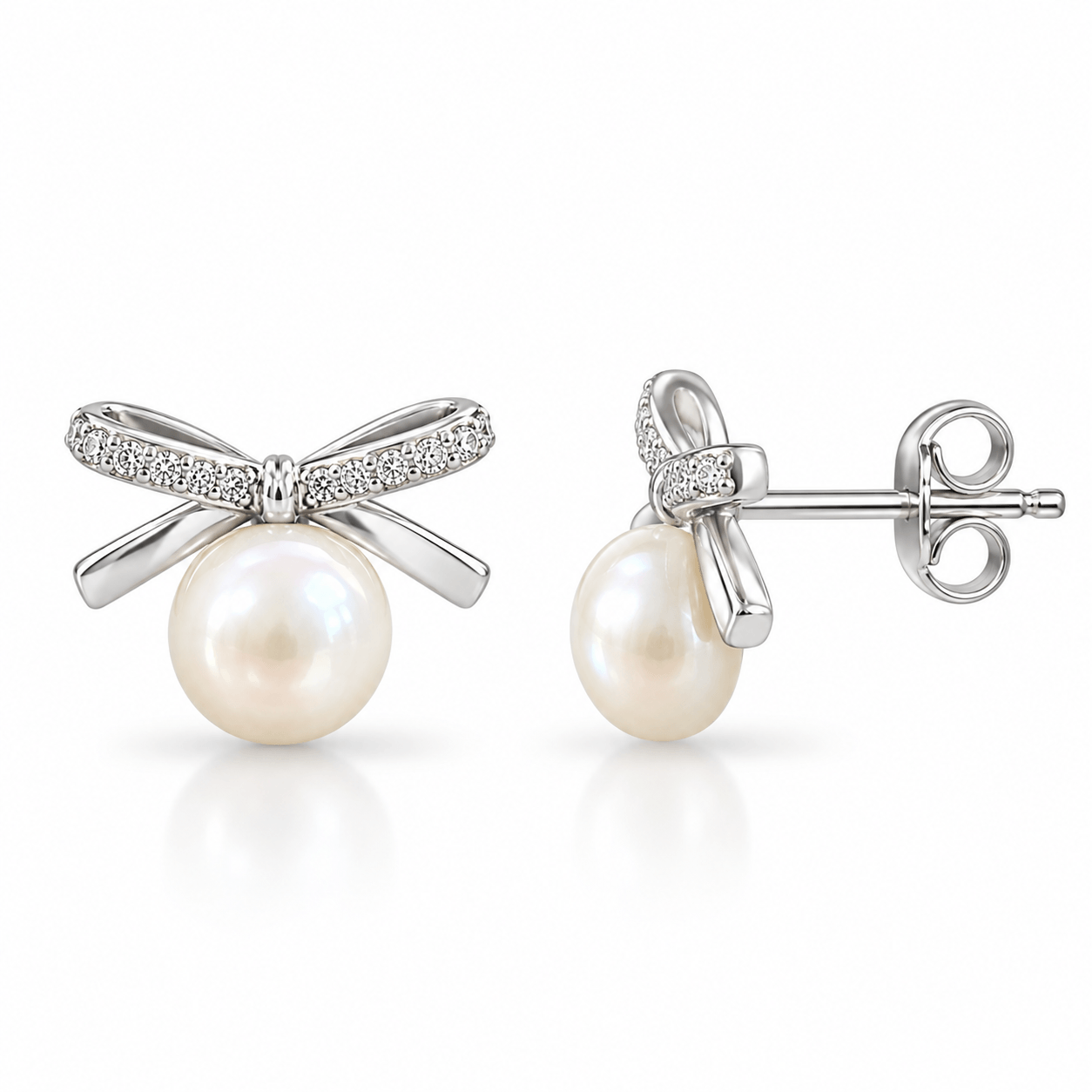 Pearl Bow Stud Earrings