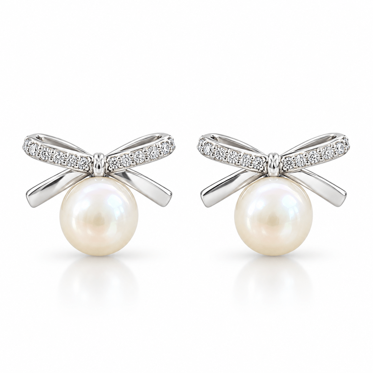 Pearl Bow Stud Earrings