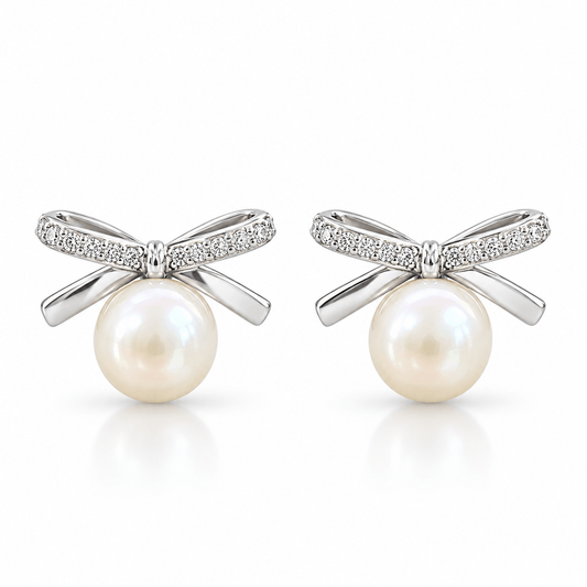 Pearl Bow Stud Earrings