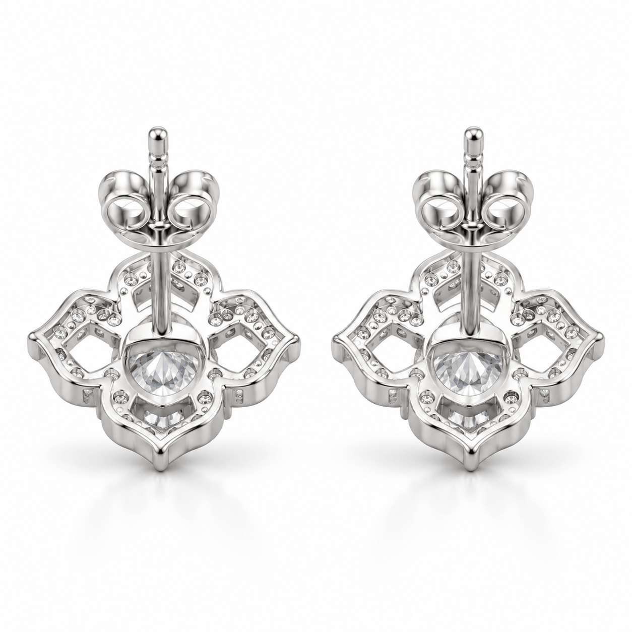 Elegant Clover Stud Earrings with Clear Stones