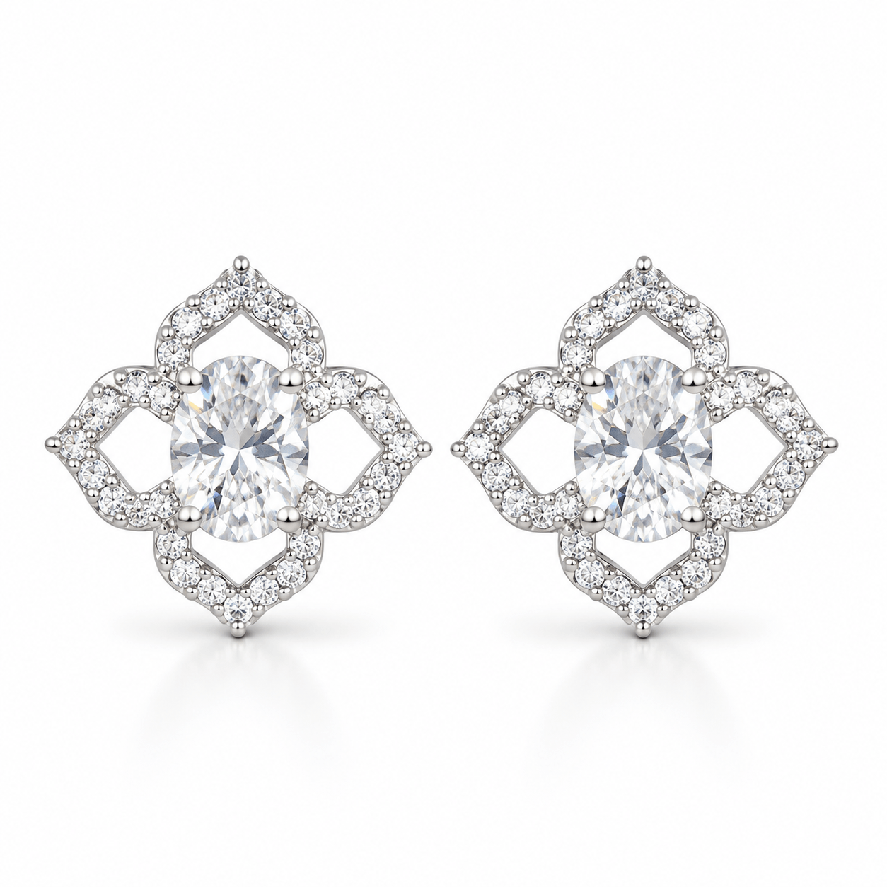 Elegant Clover Stud Earrings with Clear Stones