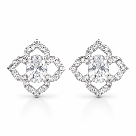 Elegant Clover Stud Earrings with Clear Stones