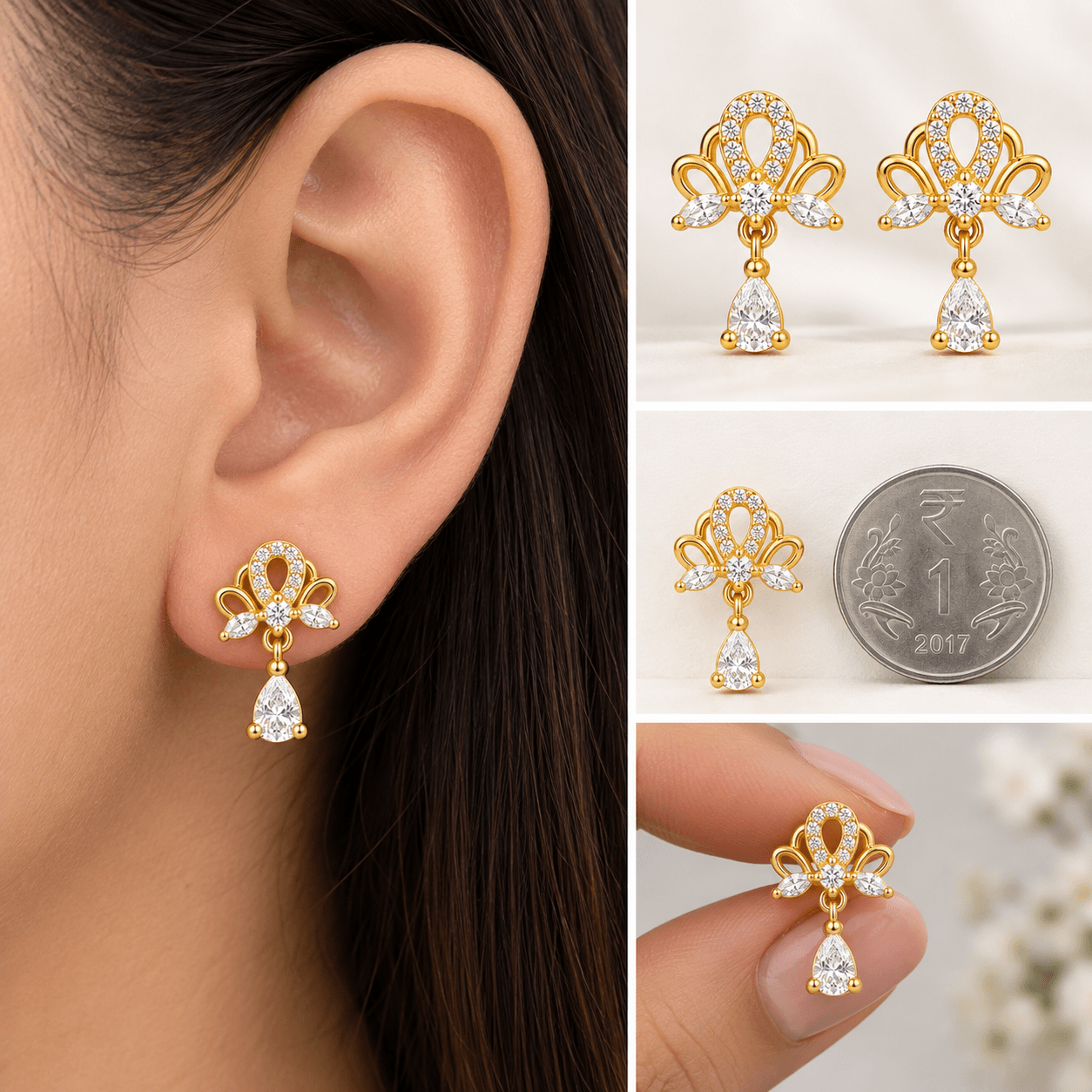Elegant Crystal Bow Drop Earrings
