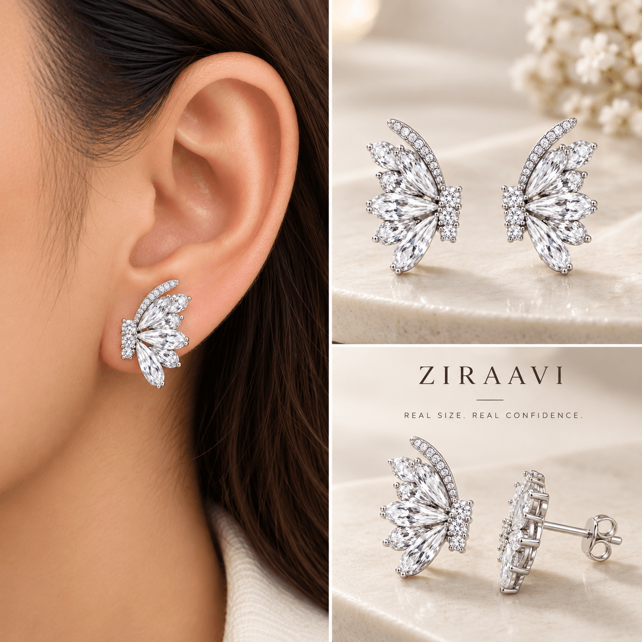 Elegant Floral Crystal Stud Earrings