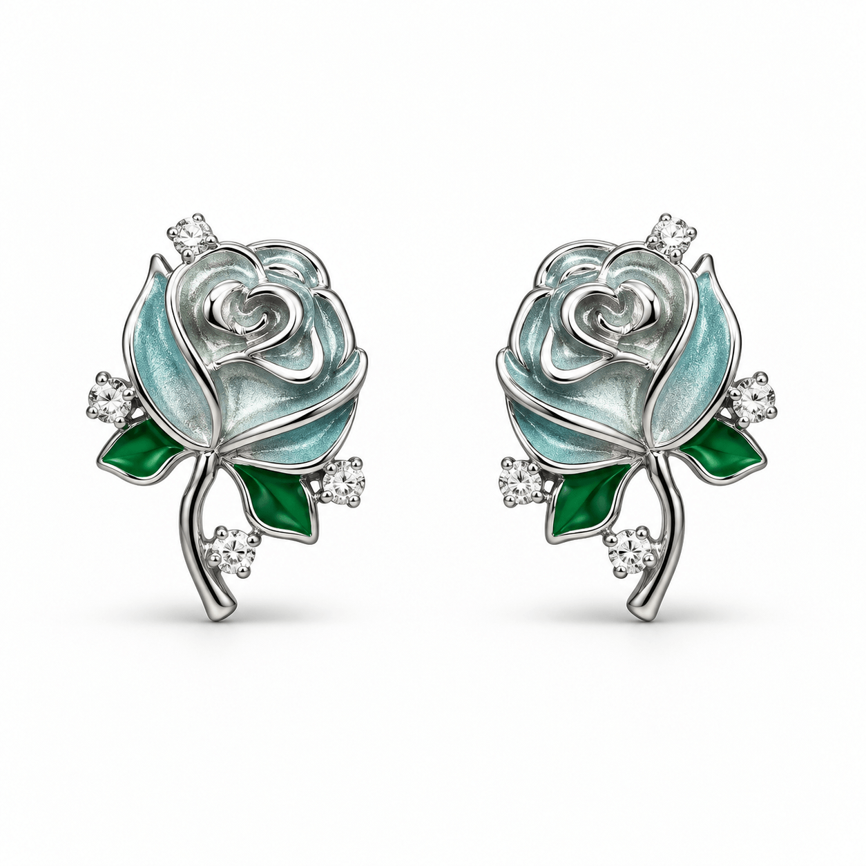 Elegant Enamel Rose Flower Stud Earrings