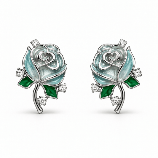Elegant Enamel Rose Flower Stud Earrings