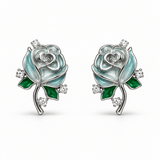 Elegant Enamel Rose Flower Stud Earrings