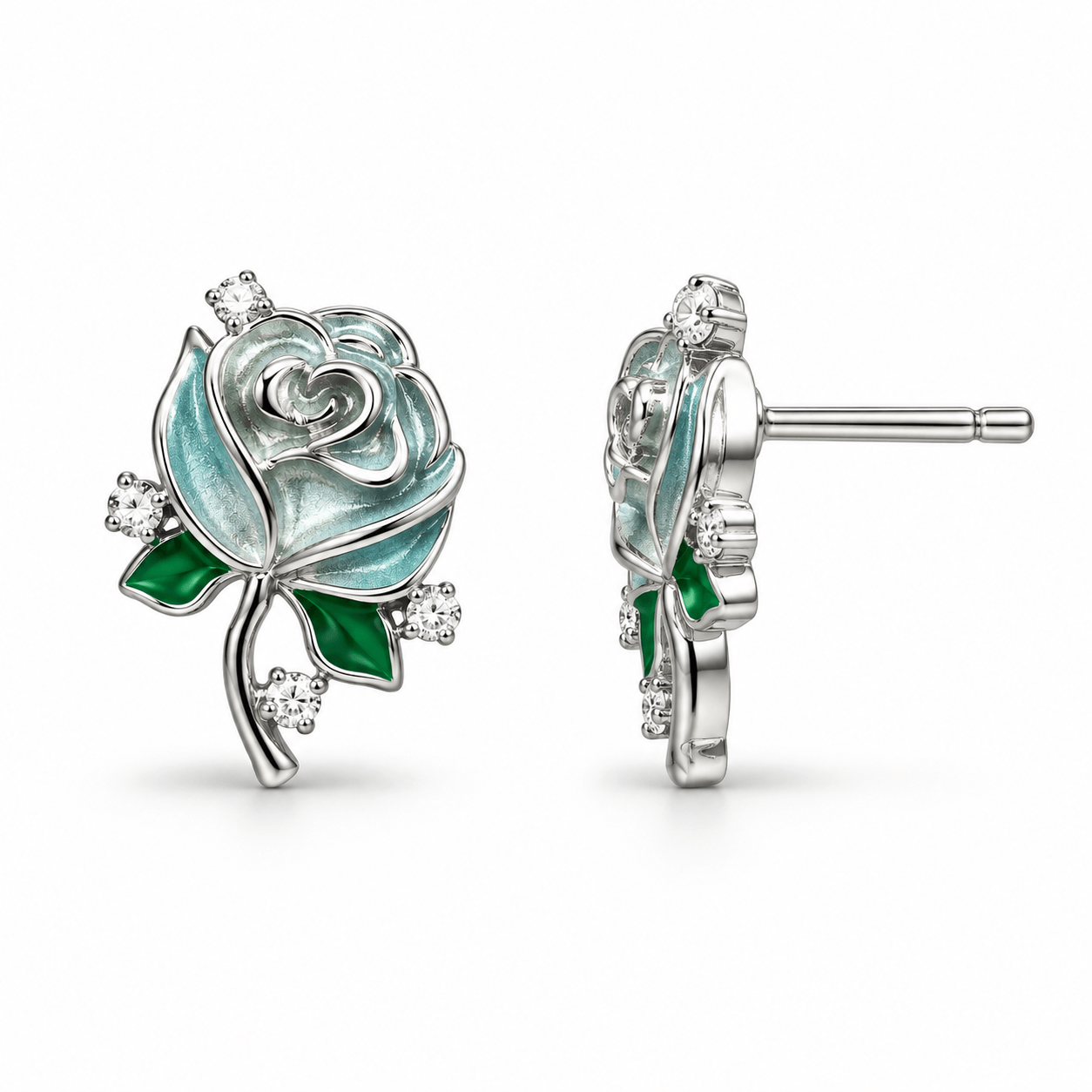 Elegant Enamel Rose Flower Stud Earrings