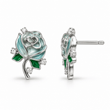 Elegant Enamel Rose Flower Stud Earrings
