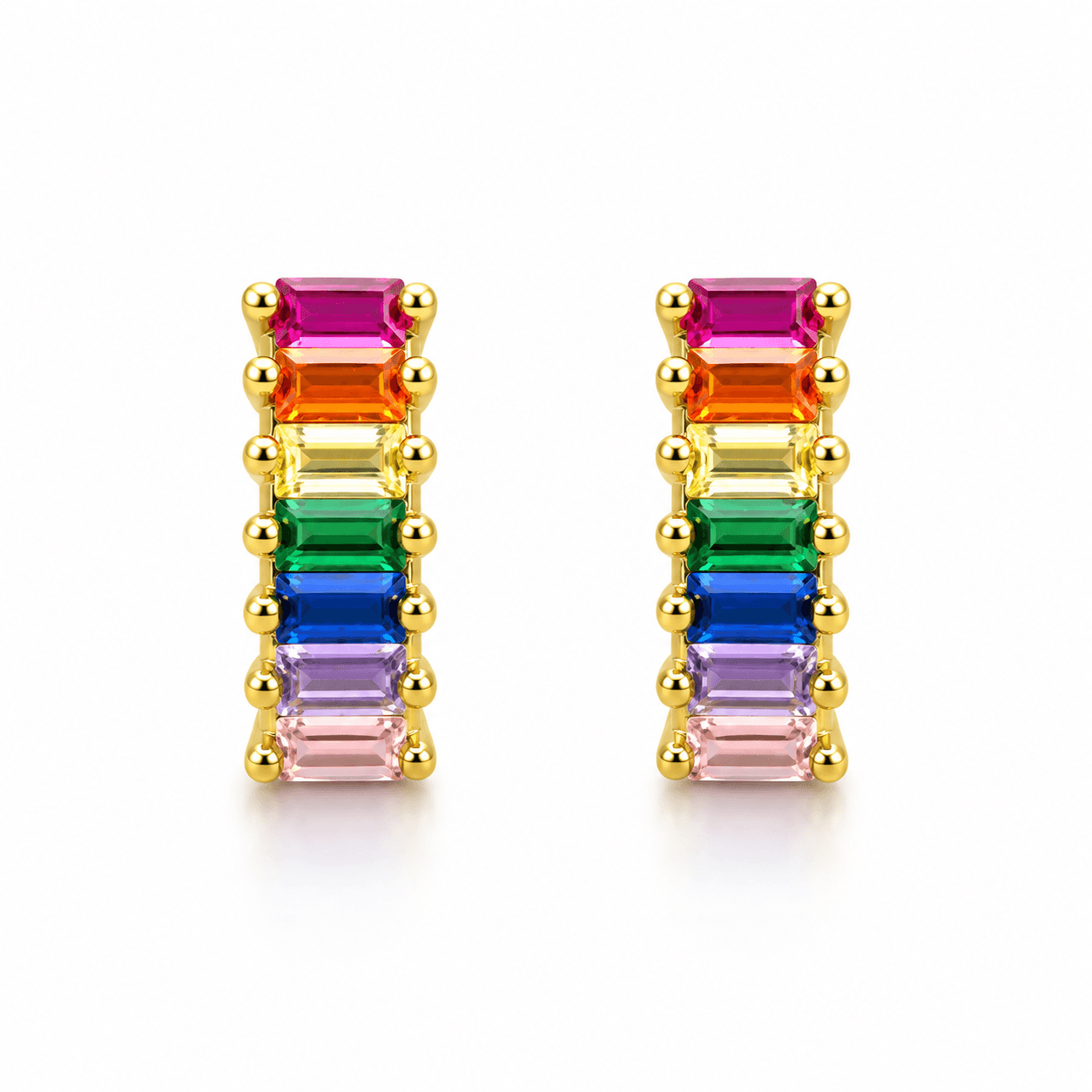 Rainbow Baguette Gemstone Stud Earrings
