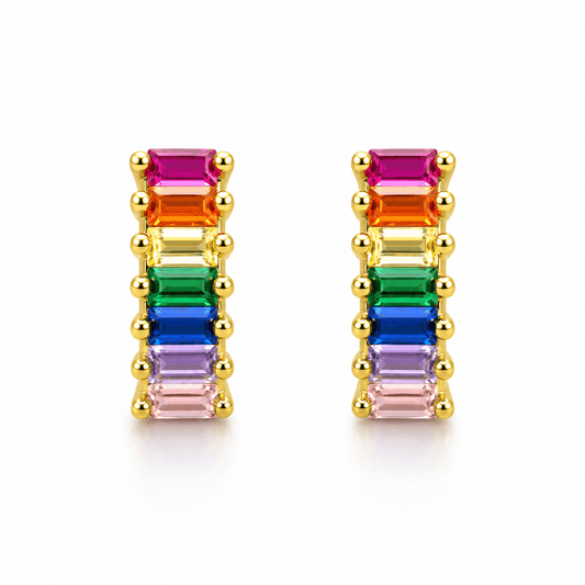 Rainbow Baguette Gemstone Stud Earrings