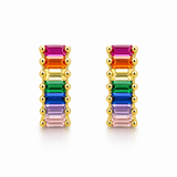 Rainbow Baguette Gemstone Stud Earrings