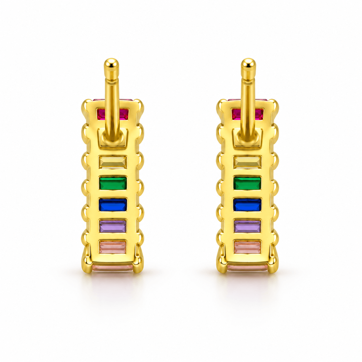 Rainbow Baguette Gemstone Stud Earrings