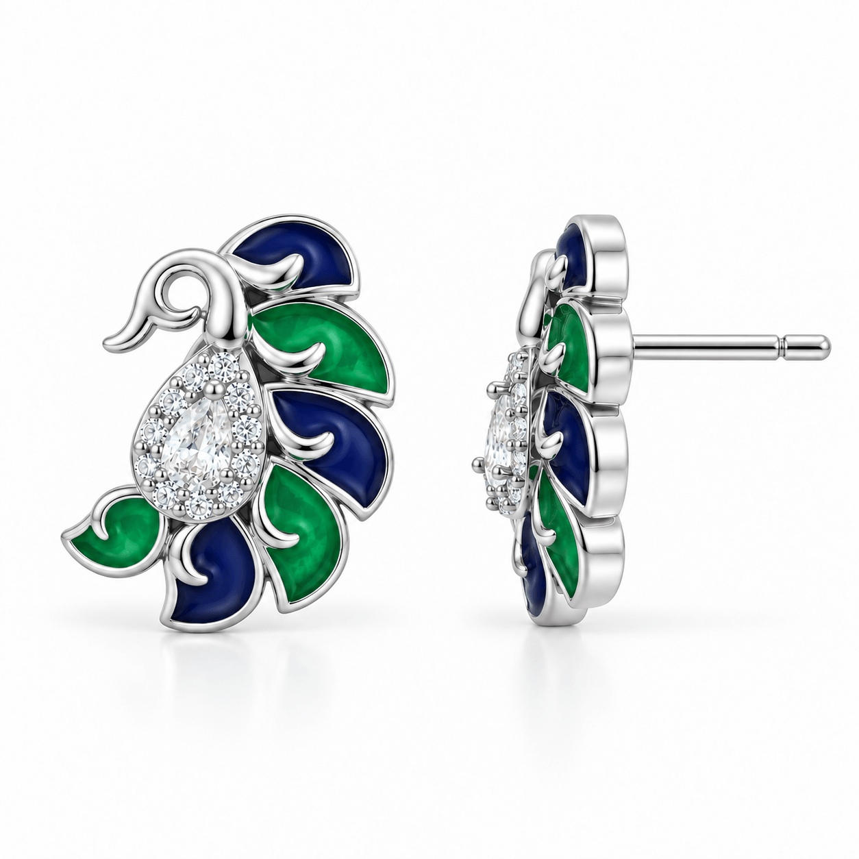 Blue & Green Elephant Stud Earrings