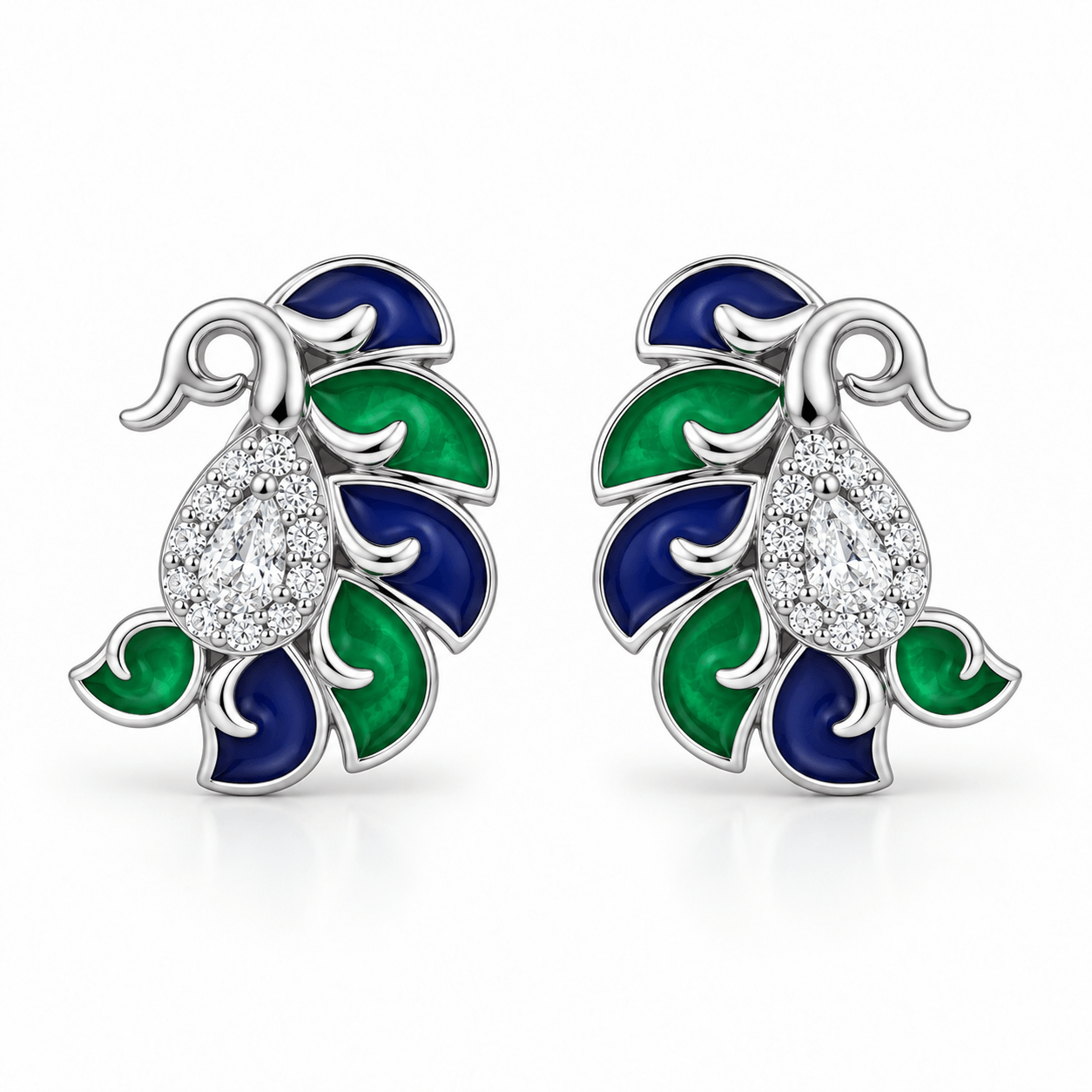 Blue & Green Elephant Stud Earrings