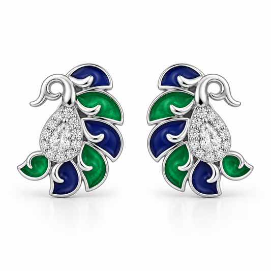 Blue & Green Elephant Stud Earrings