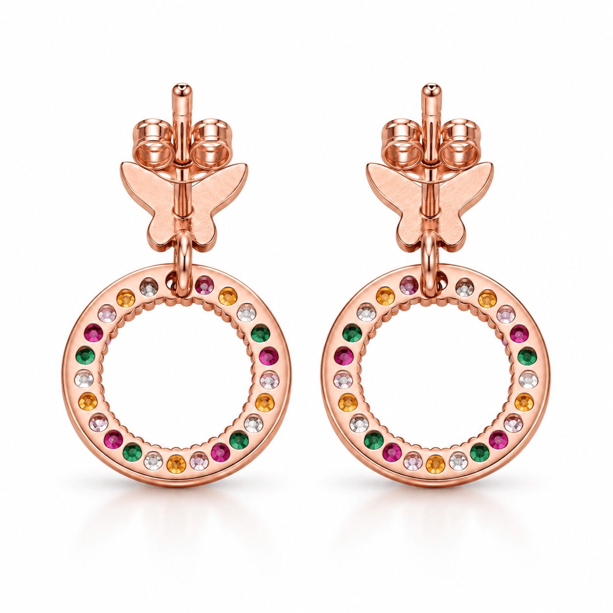 Butterfly Rainbow Hoop Drop Earrings