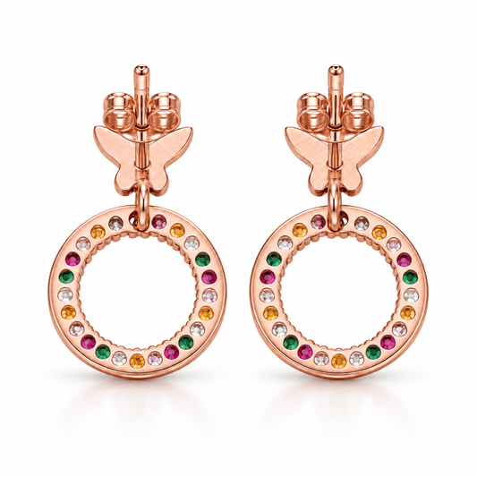 Butterfly Rainbow Hoop Drop Earrings