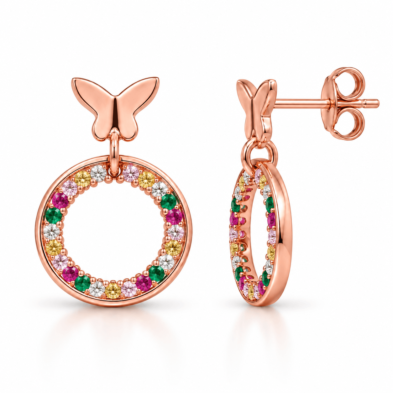 Butterfly Rainbow Hoop Drop Earrings