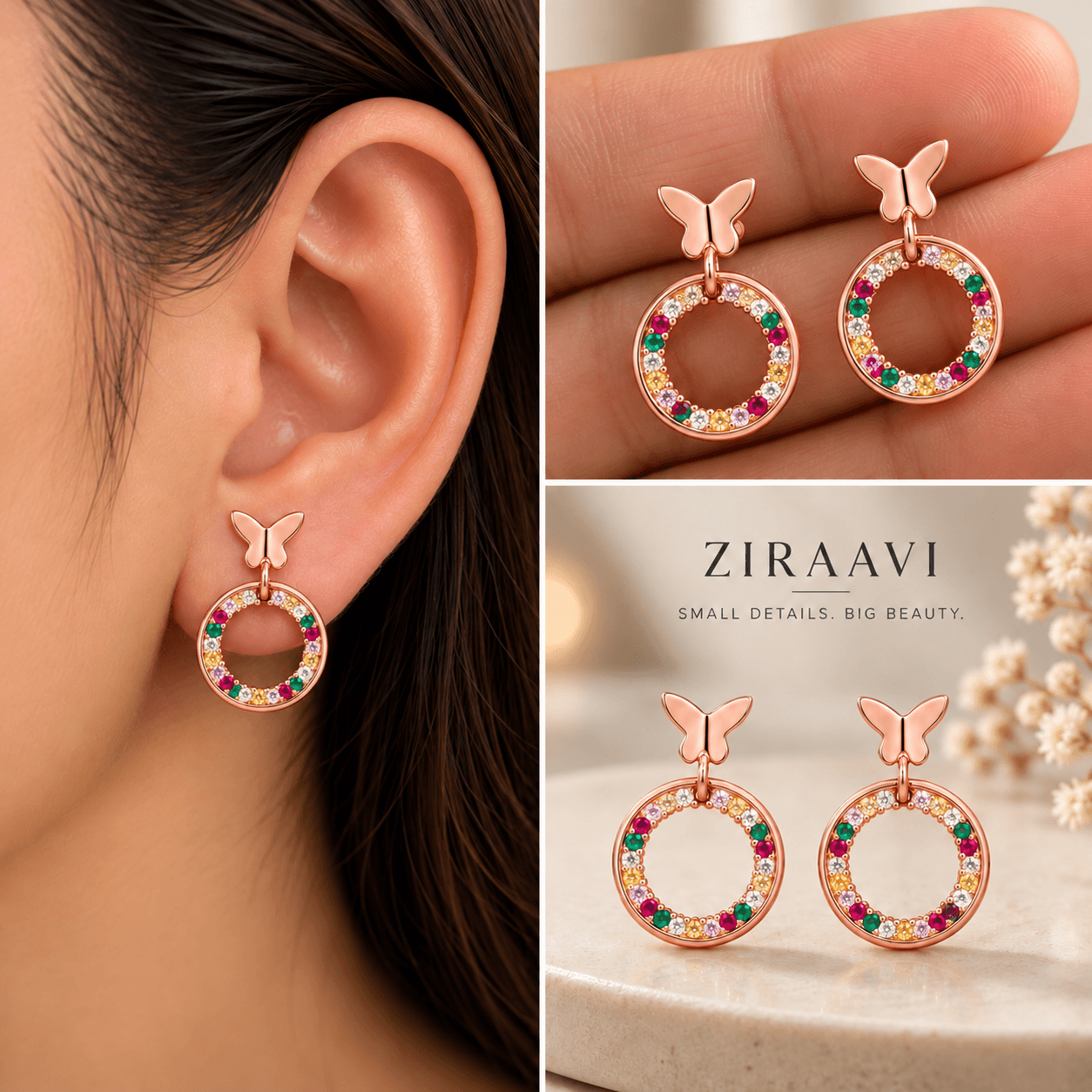 Butterfly Rainbow Hoop Drop Earrings