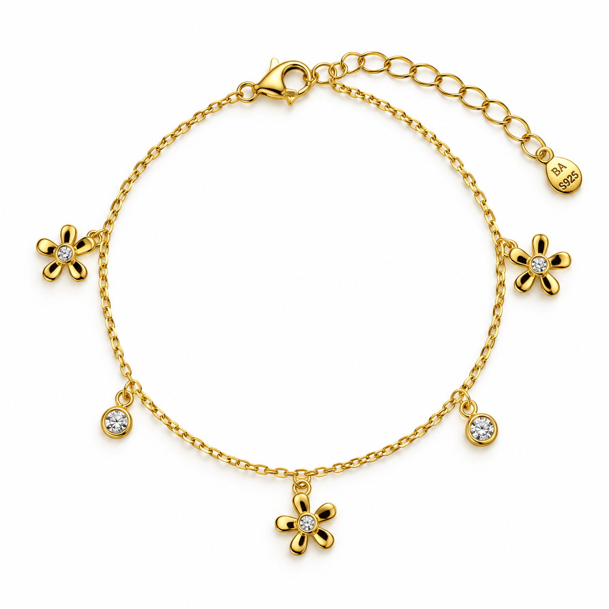Floral Charm Bracelet with Sparkling Flower Accents