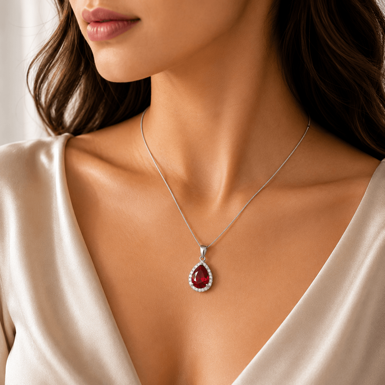 Ruby Halo Teardrop Pendant
