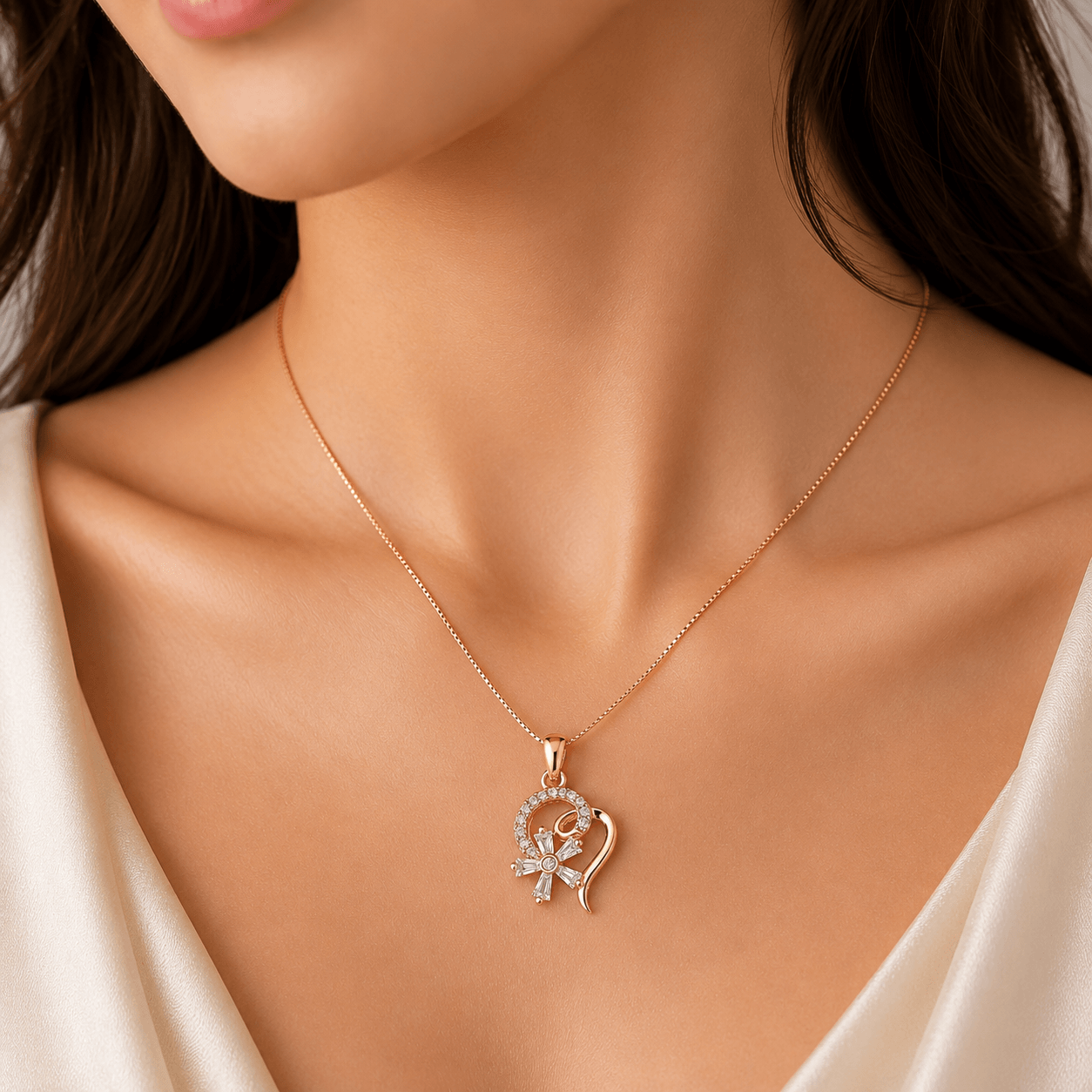 Rose Gold Heart Bloom Pendant