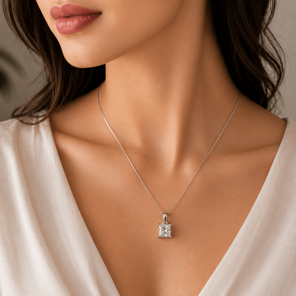 Princess Cut Solitaire CZ Pendant