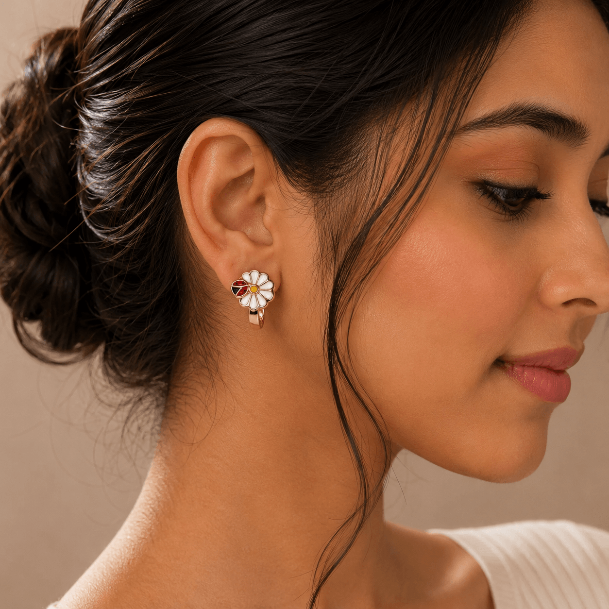 Ladybug Daisy Hoop Earrings