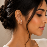 Bow Pearl CZ Stud Earrings in 925 Sterling Silver | Ziraavi