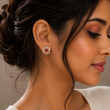 Ruby Halo CZ Stud Earrings