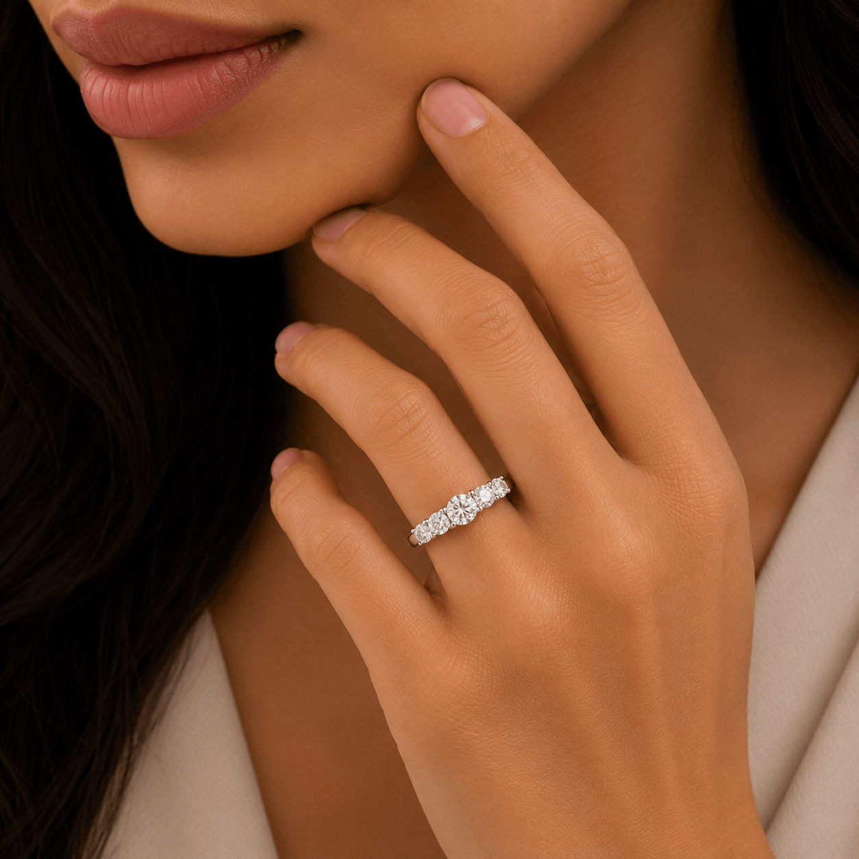 Five Stone CZ Adjustable Ring