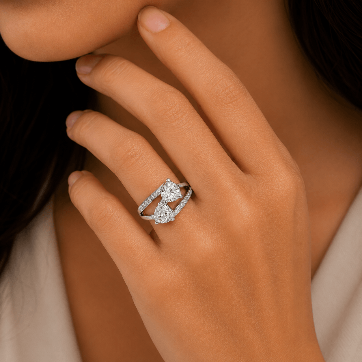 Dual Pear CZ Adjustable Ring