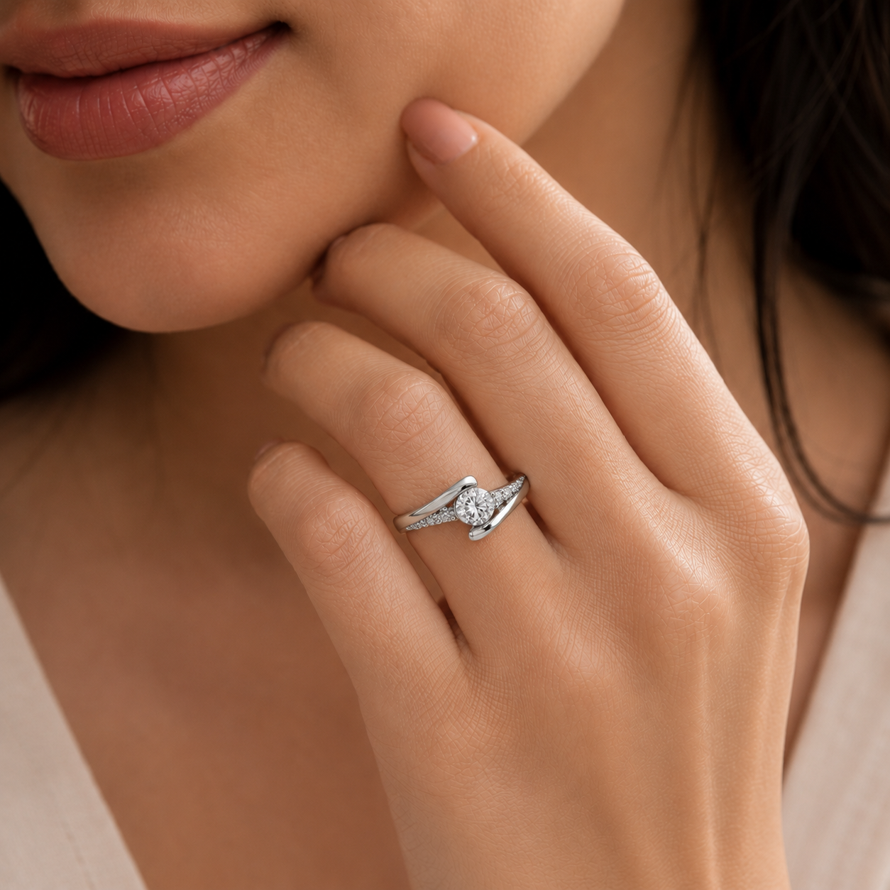 Twist Solitaire Adjustable Ring